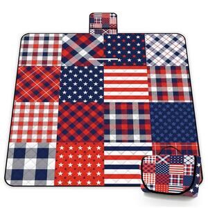 Extra Large Patriotic Picnic Blanket Waterproof,80"x 80"Foldable Machine Wash
